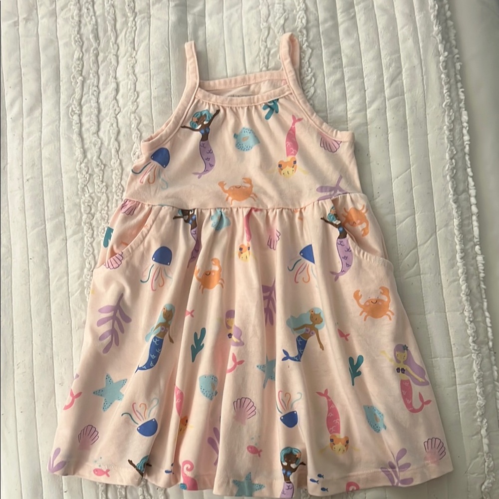 Mermaid Print Pink Kids Dress